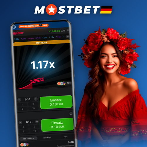 Mostbet Aviator Crash-Spiel mit steigendem Multiplikator auf dunkelblauem Hintergrund